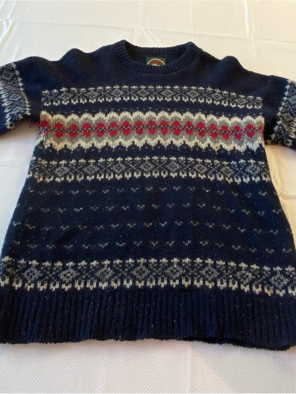 ALPS Navy Fair Isle Crewneck Sweater with Multicolor Yoke -Wool